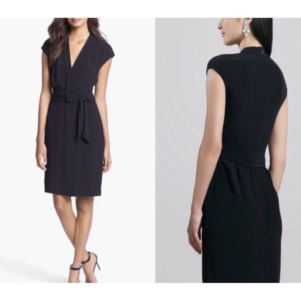 KATE SPADE Villa Crepe Brighton Size 6 Black Bow Cap Sleeve Knee Length Dress
